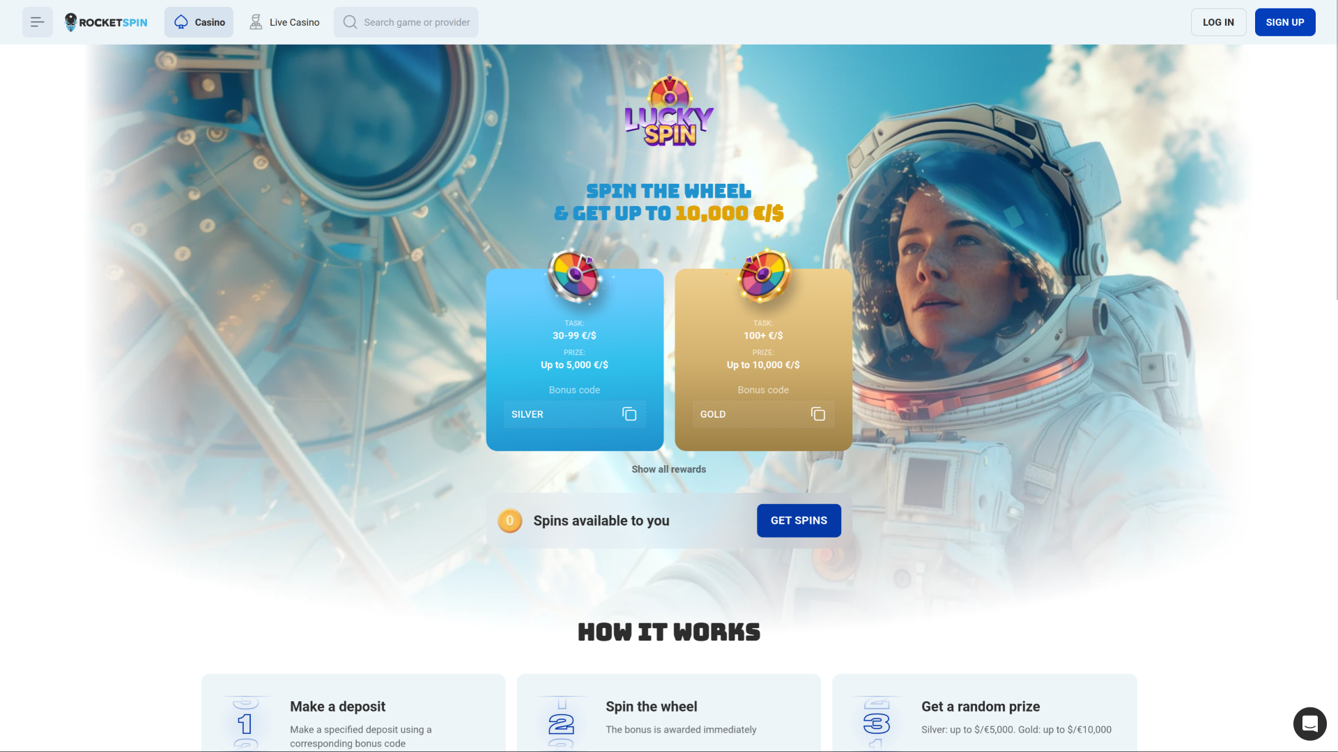 Rocketspin Casino Desktop Lucky Spin