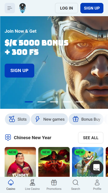 Rocketspin Casino Mobile Homepage