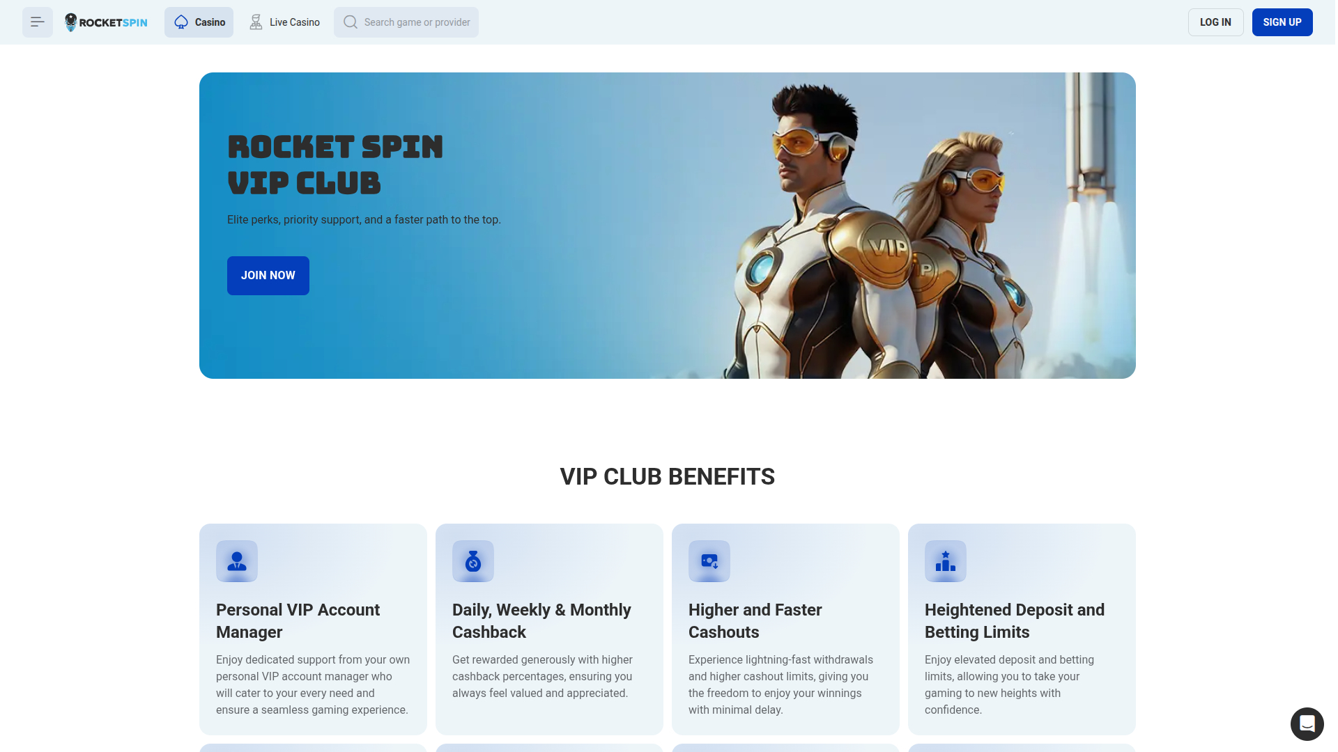 Programme VIP pour ordinateur de Rocketspin Casino