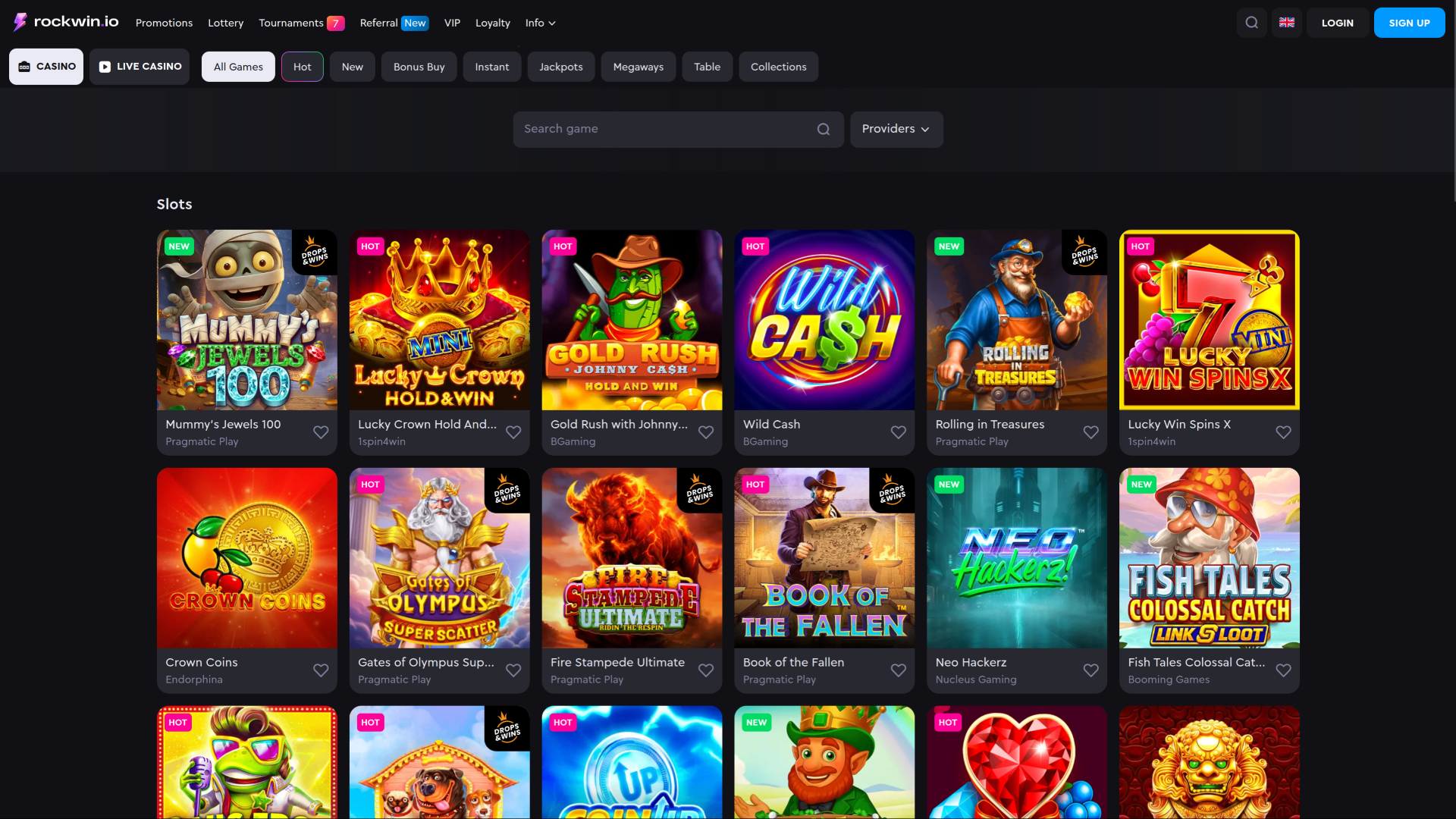 Jeux de casino Rockwin sur ordinateur