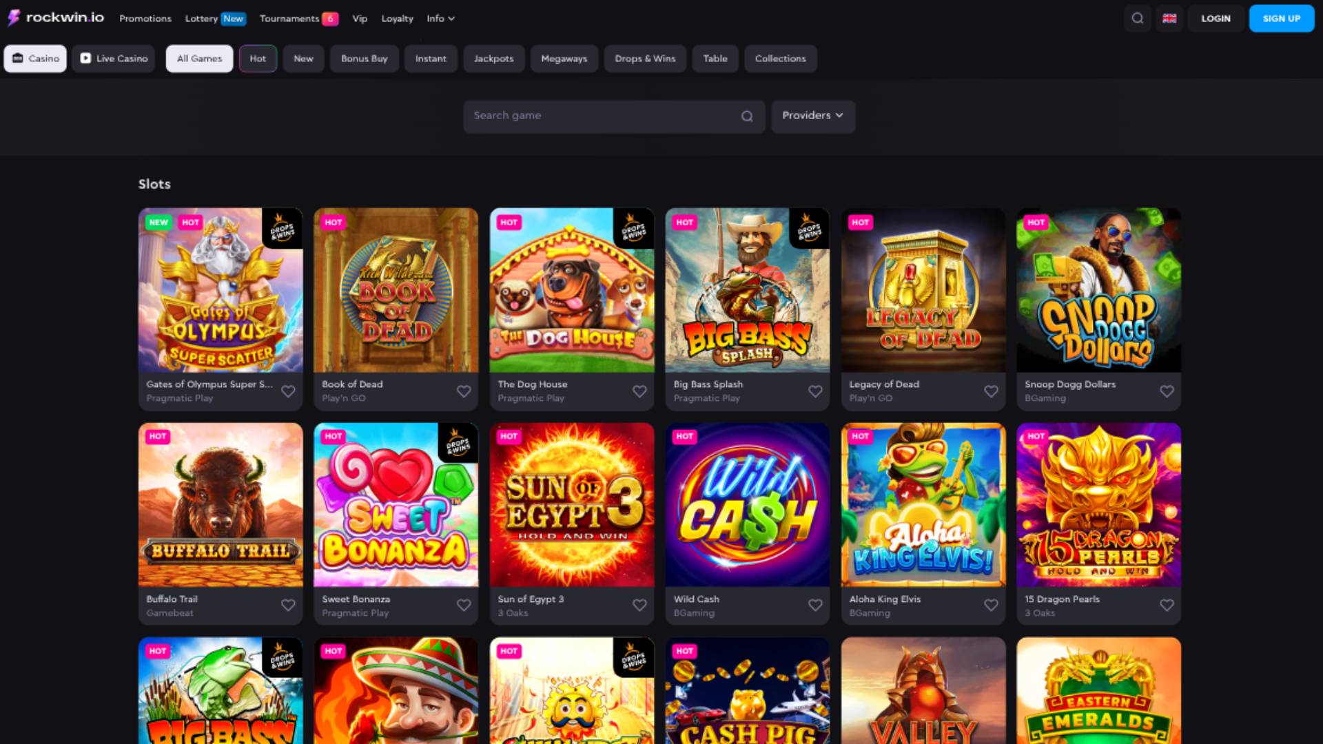 Games page screenshot of Rockwin Casino