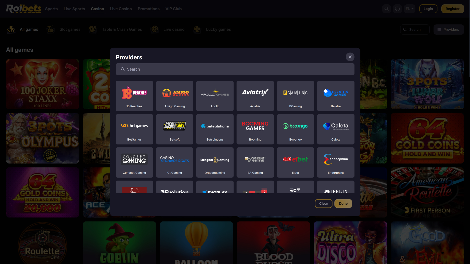 Roibets Casino Desktop Game Developers