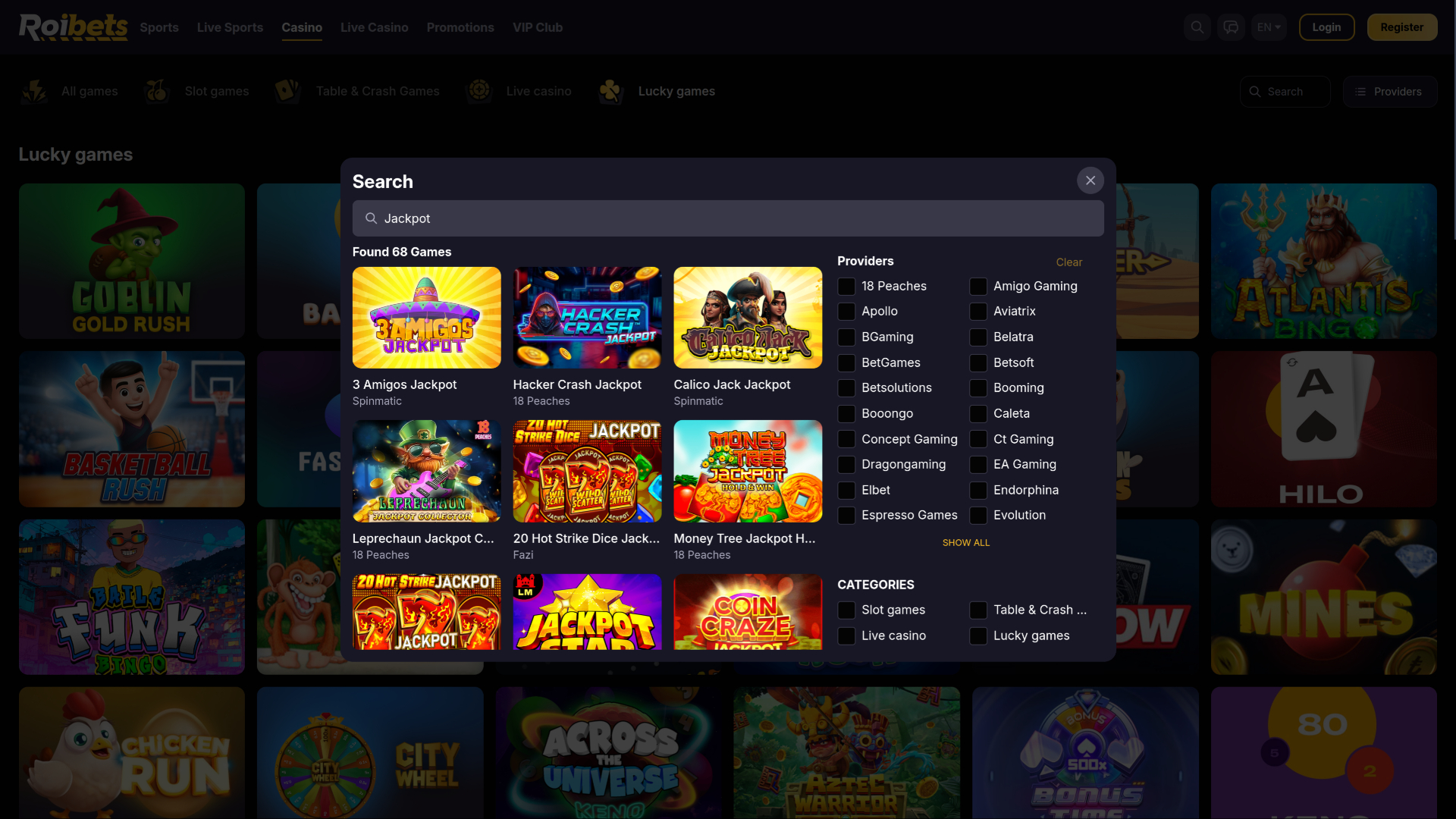 Roibets Casino Desktop Jackpot
