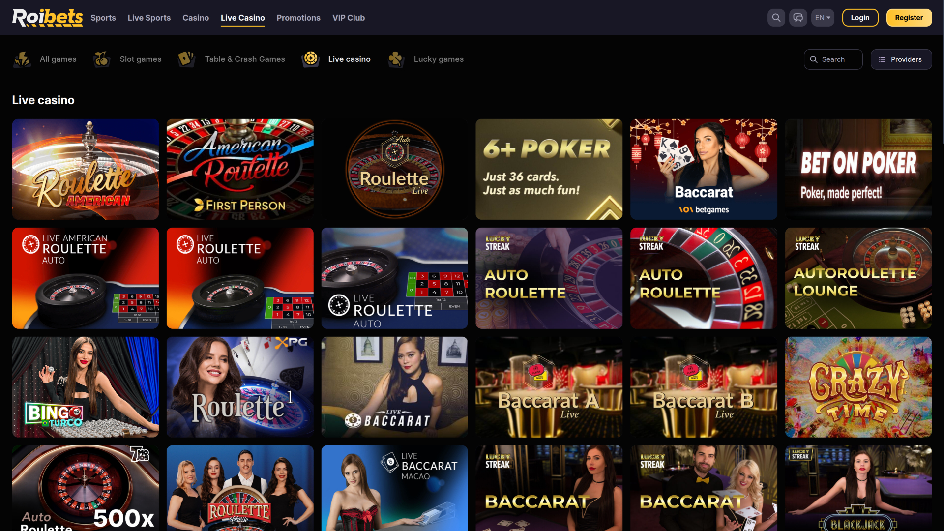 Roibets Casino Desktop Live Dealer