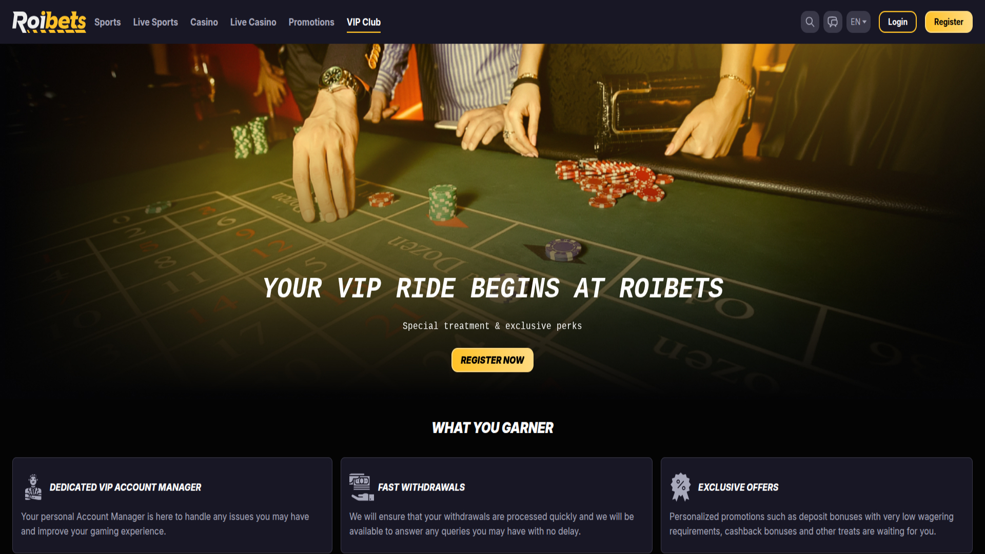 Screenshot VIP di Roibets Casino per desktop