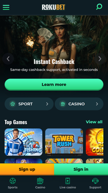 Мобильная домашняя страница казино RokuBet