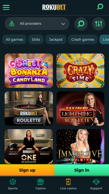 Мобильное казино RokuBet с живым дилером