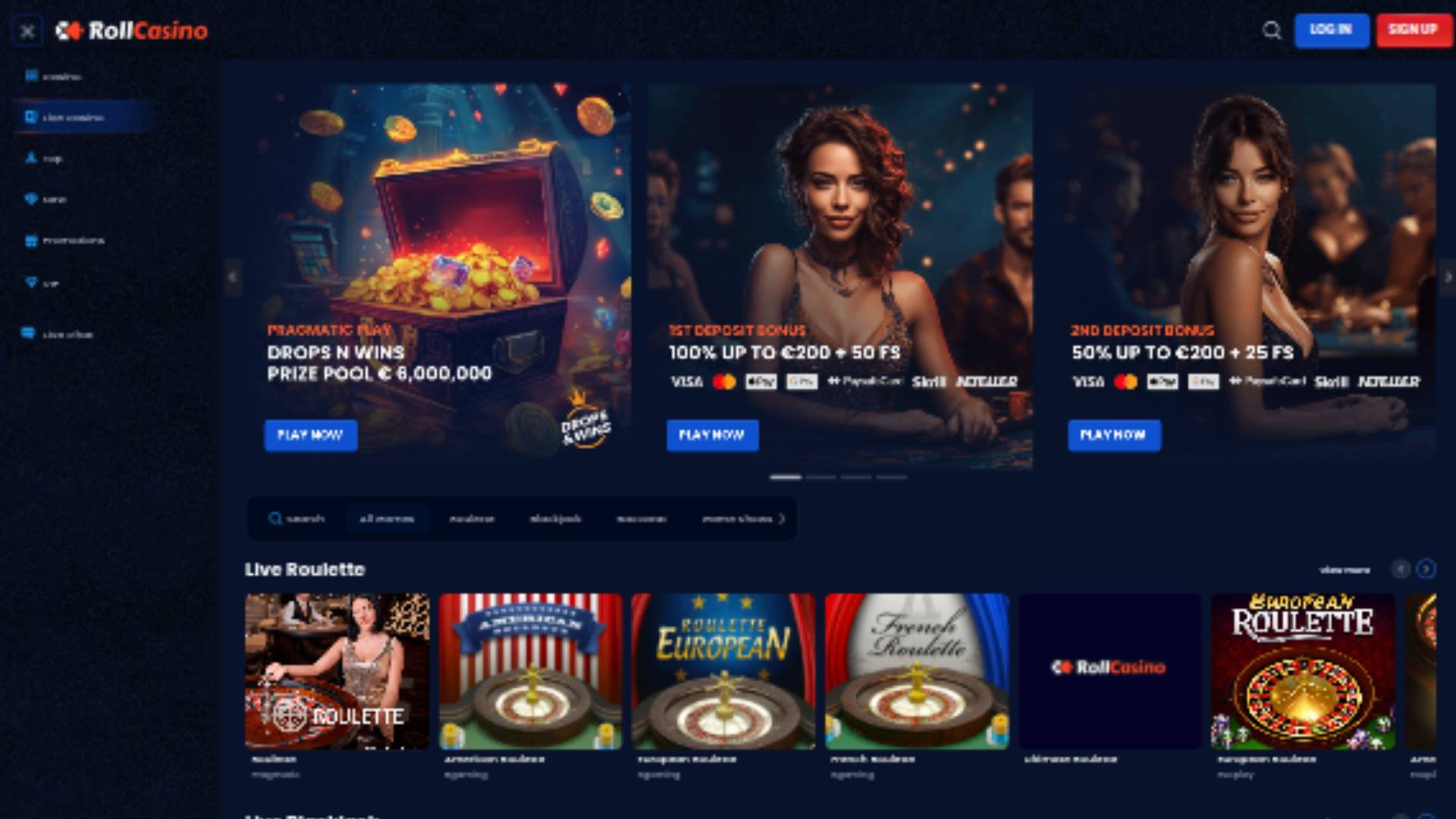RollCasino Live Dealer Desktop
