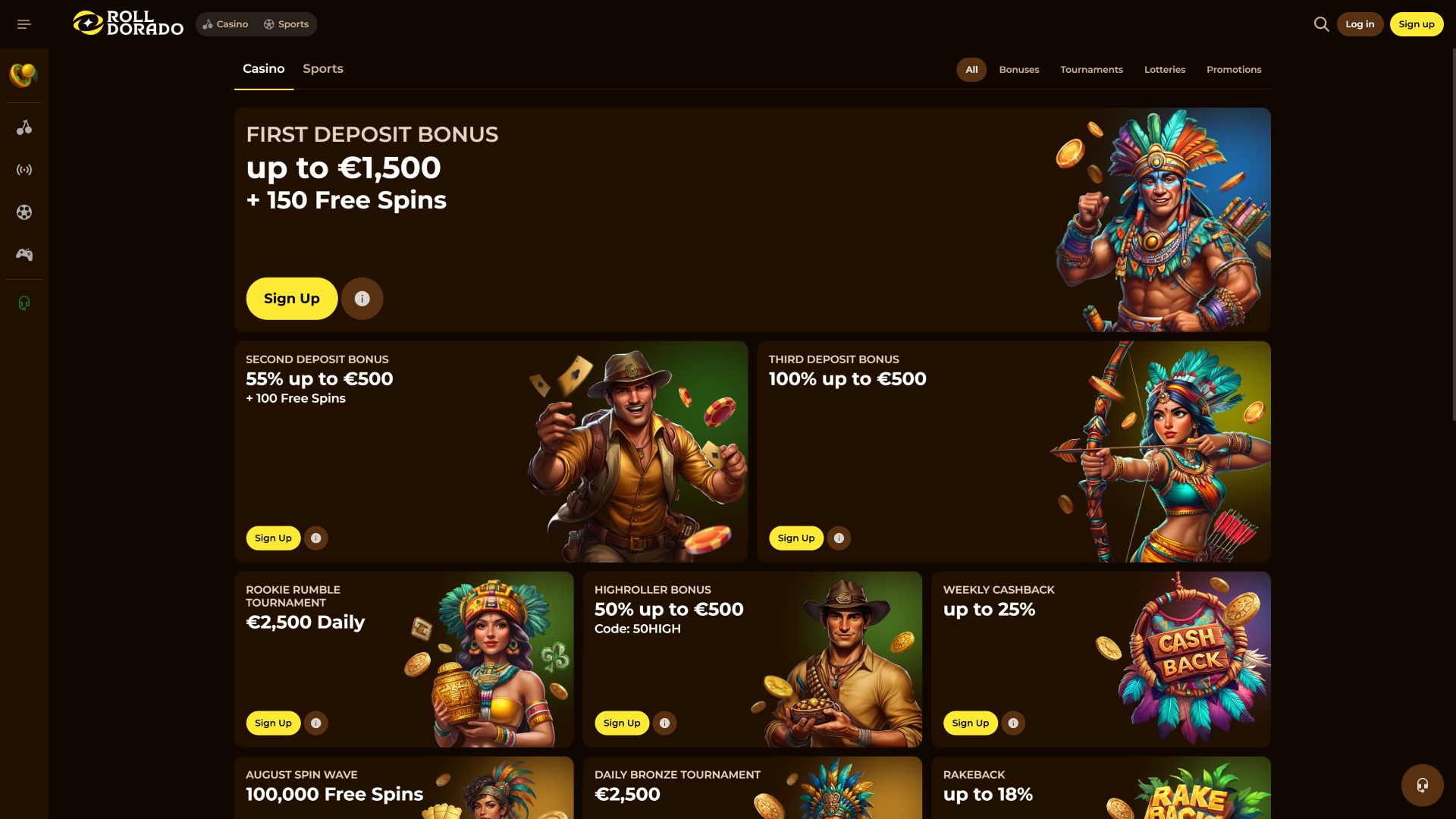 Акции казино Roll Dorado для настольных компьютеров