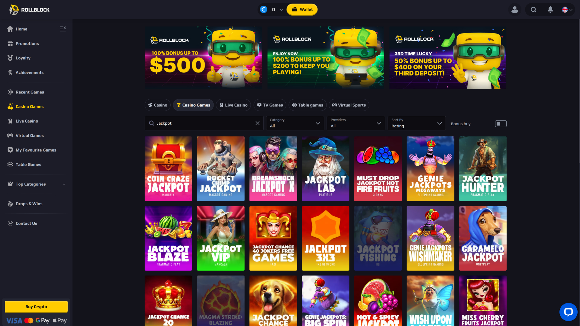 Джекпот для десктопа казино RollBlock