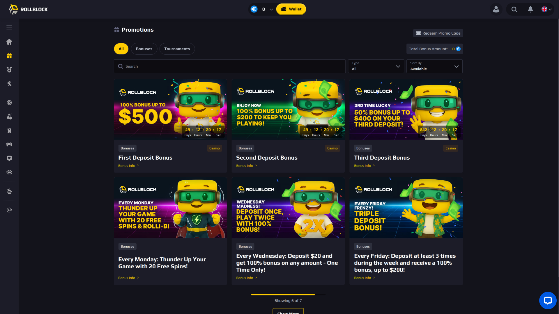 Акции казино RollBlock для настольных компьютеров