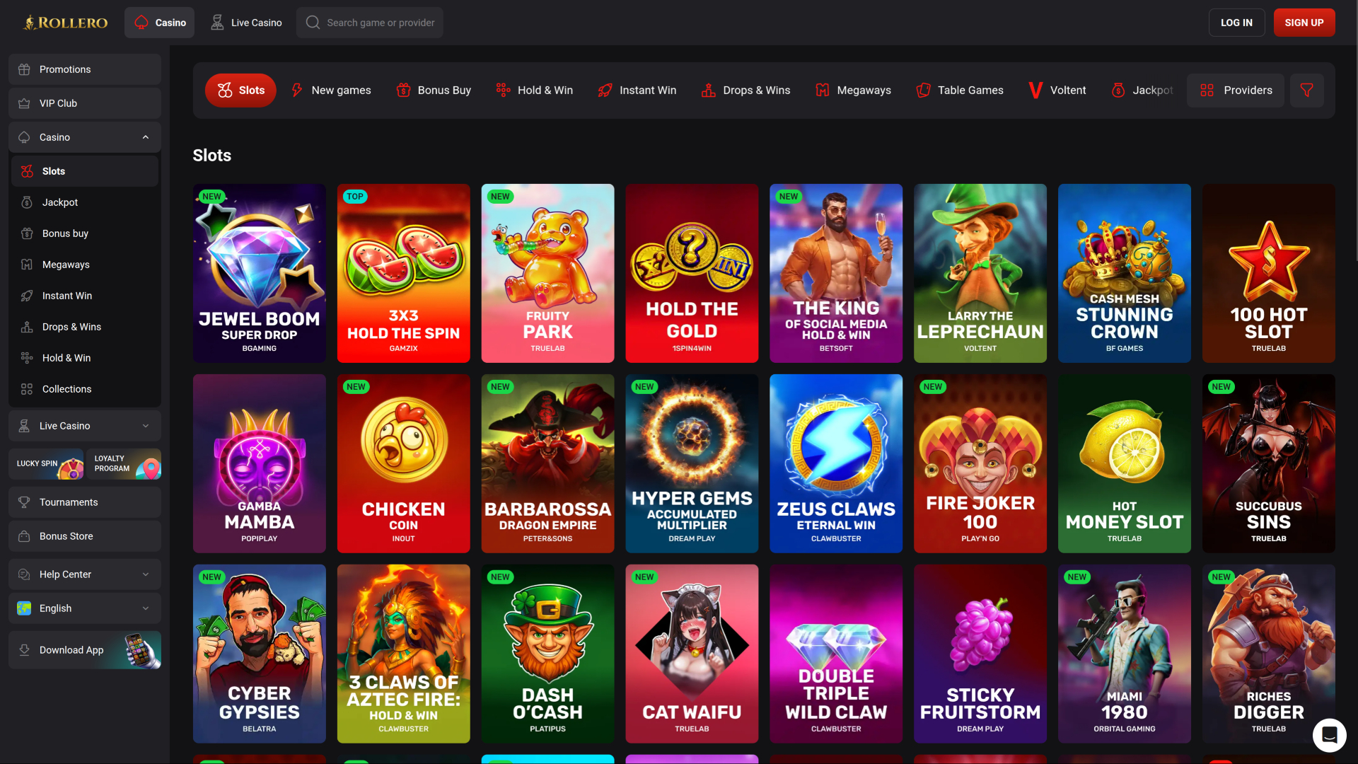 Rollero Casino Desktop Games