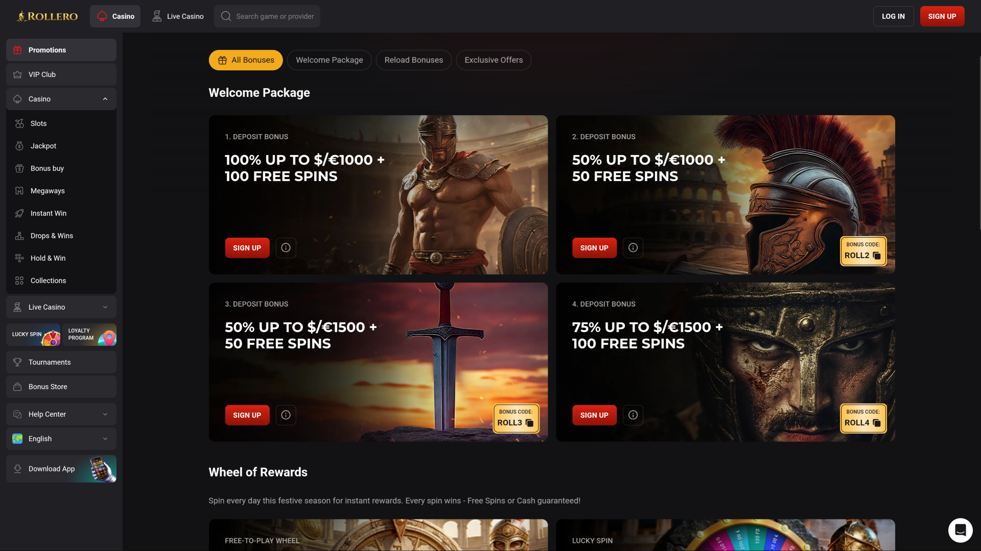 Rollero Casino Desktop Promotions