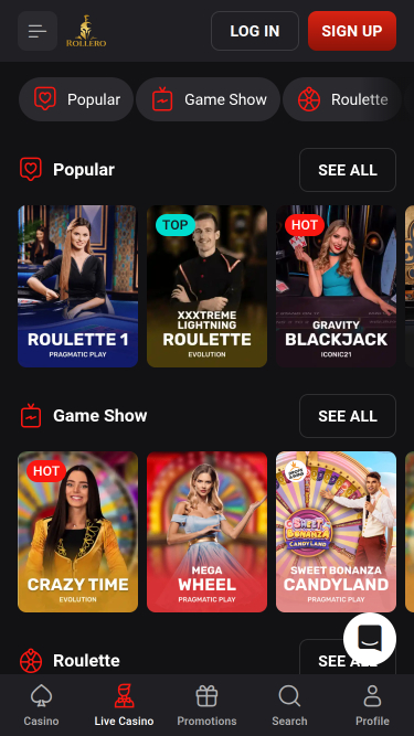 Rollero Casino Mobile Live Dealer
