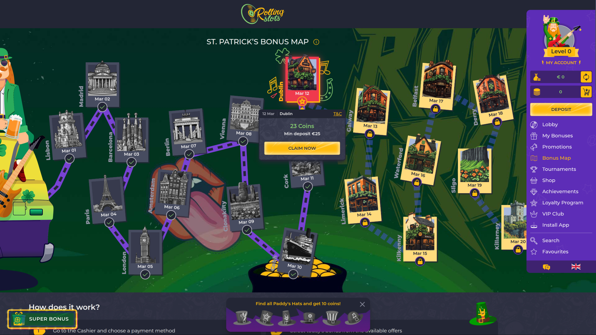 Карта бонусов казино RollingSlots для настольных компьютеров