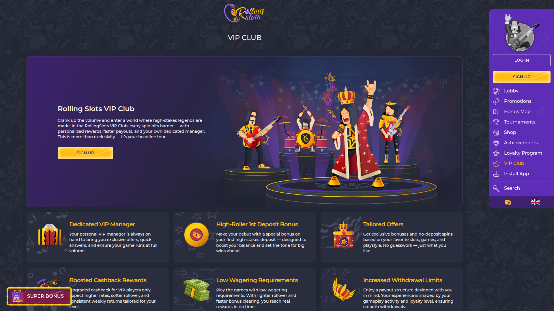 Programma VIP per la versione desktop di RollingSlots Casino