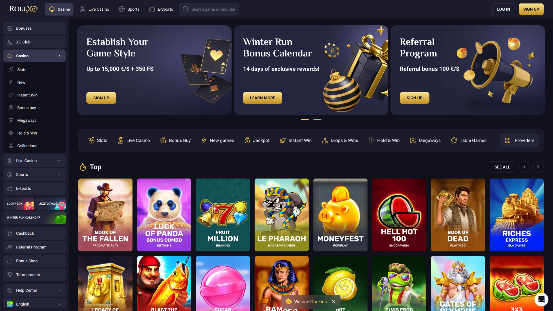 Rollxo Casino Desktop-Startseite