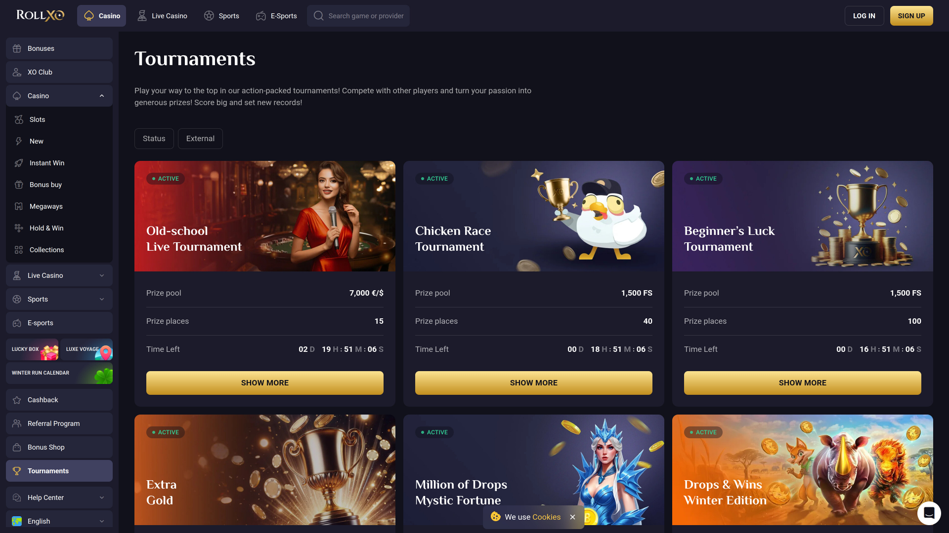 Rollxo Casino Desktop-Turniere