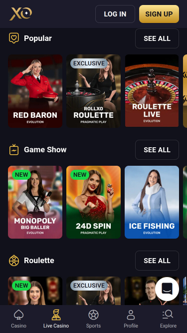 Rollxo Casino Mobile Live Dealer