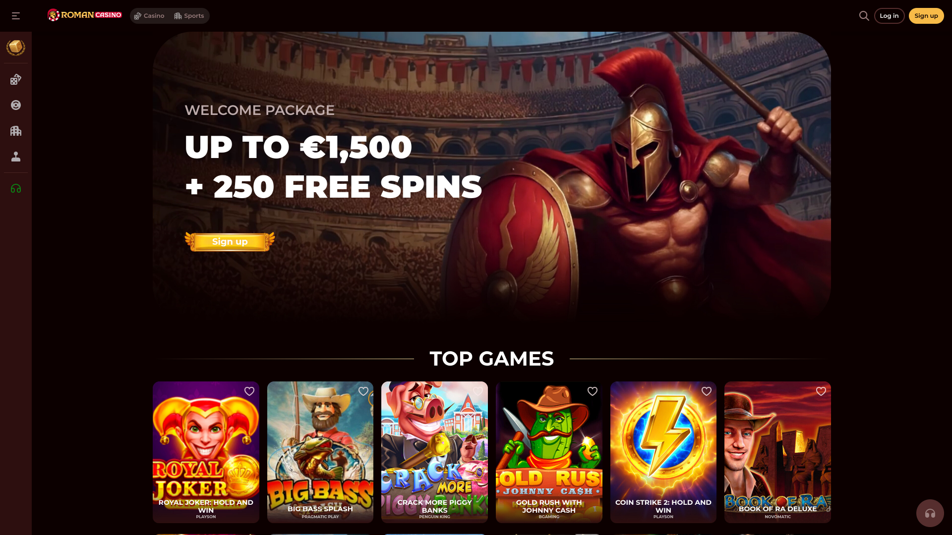 Page d'accueil du casino romain (version ordinateur)