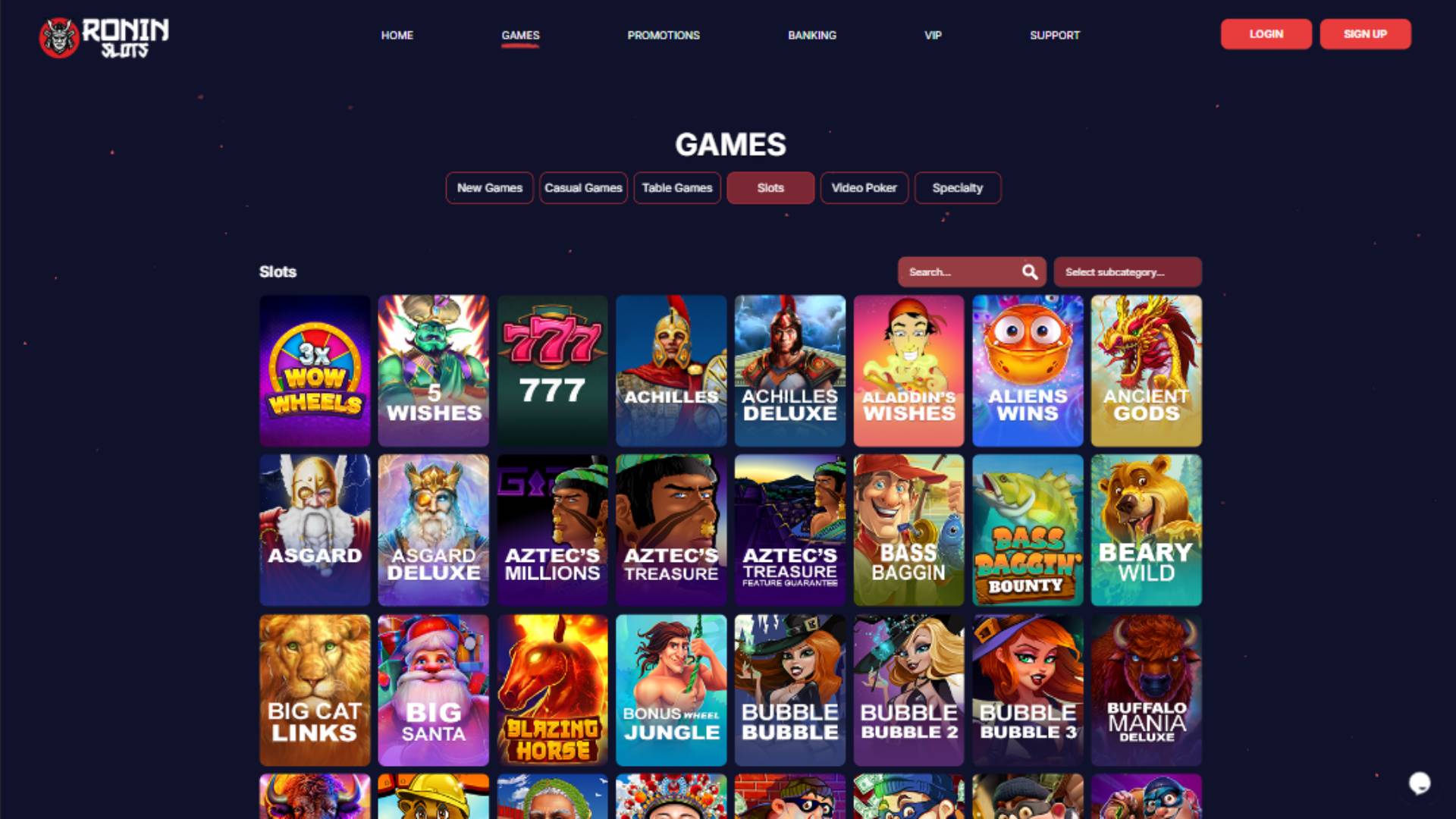 Screenshot der Spieleseite von RoninSlots Casino
