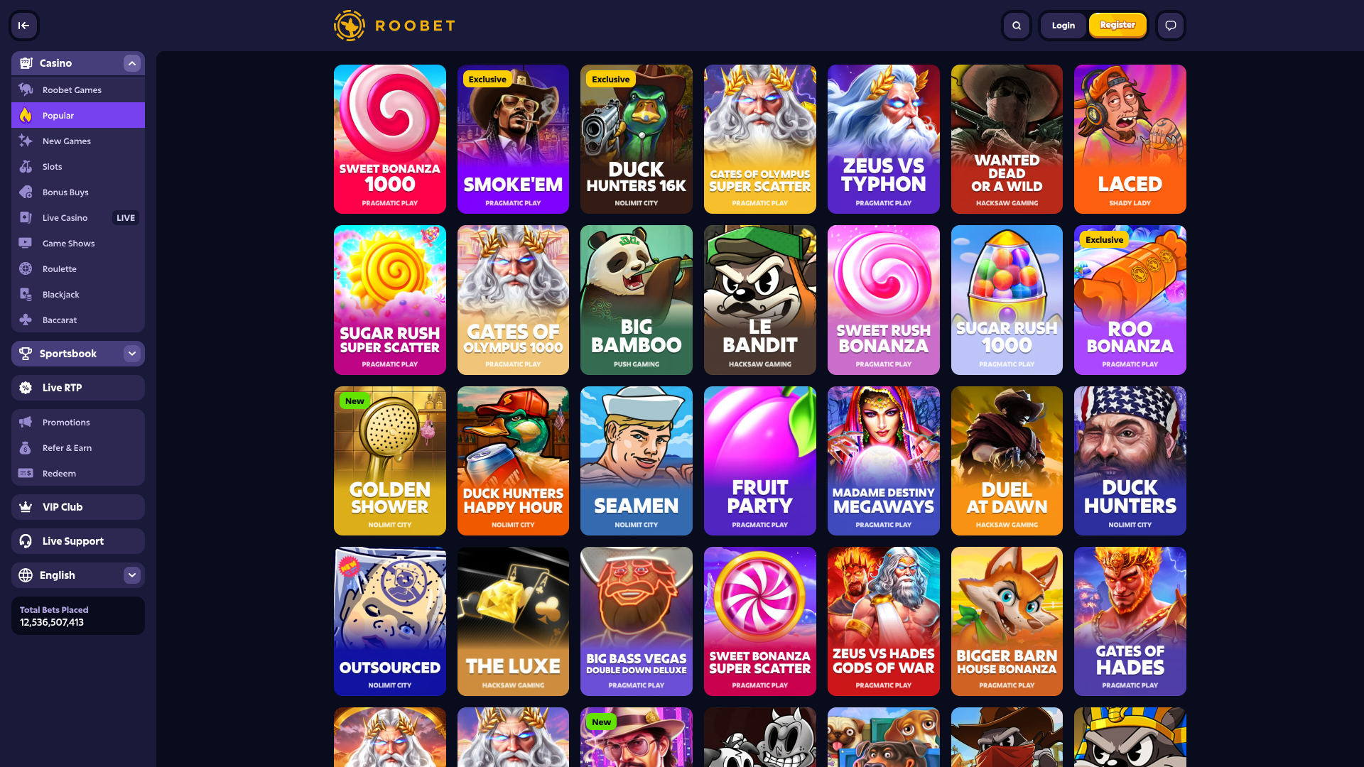 Jeux de casino Roobet sur ordinateur