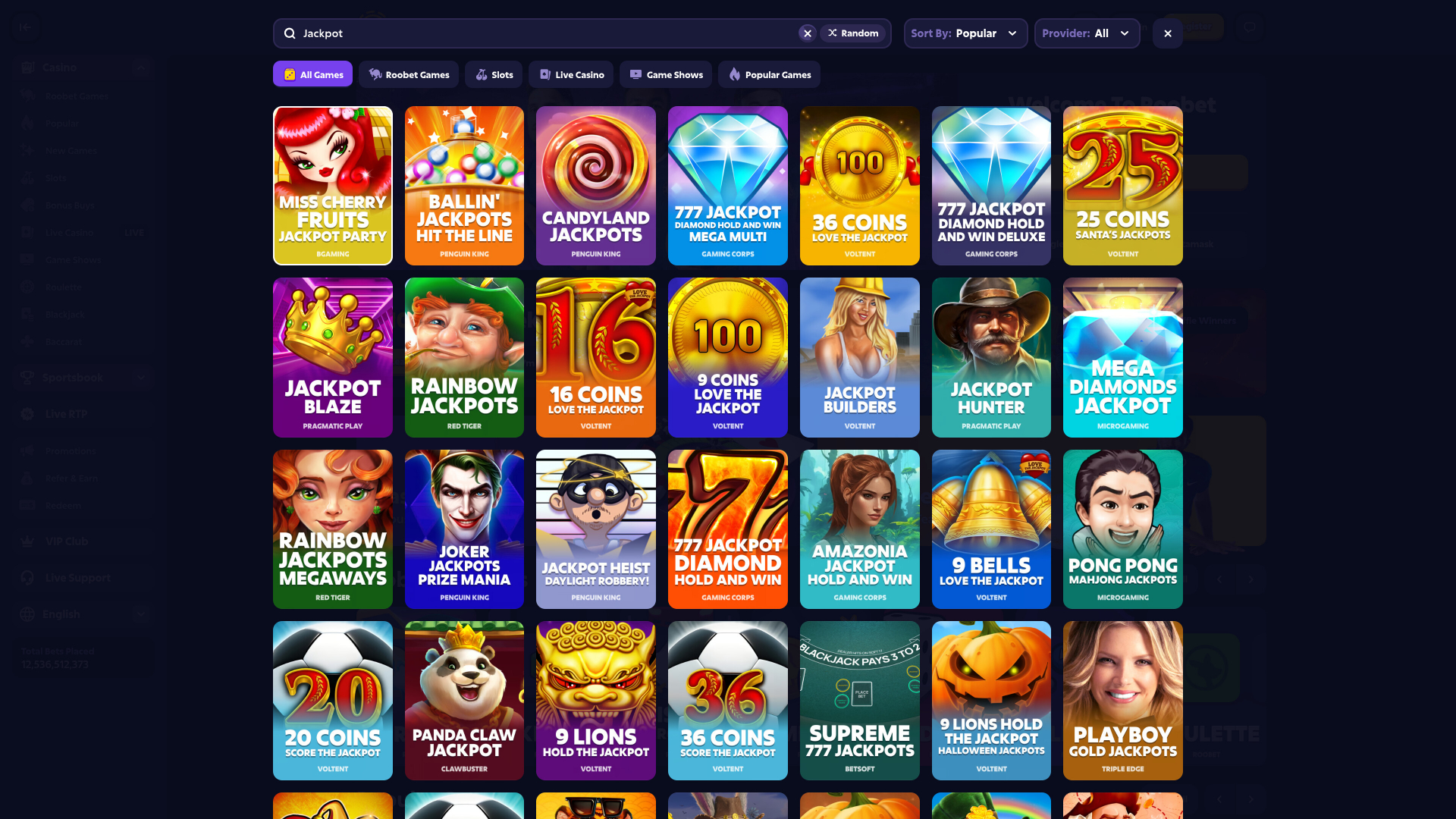 Jackpot de bureau du casino Roobet