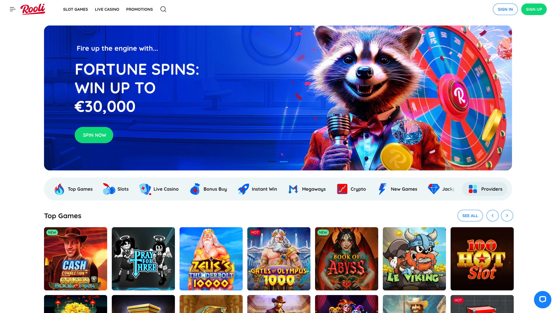 Página de inicio de Rooli Casino para escritorio