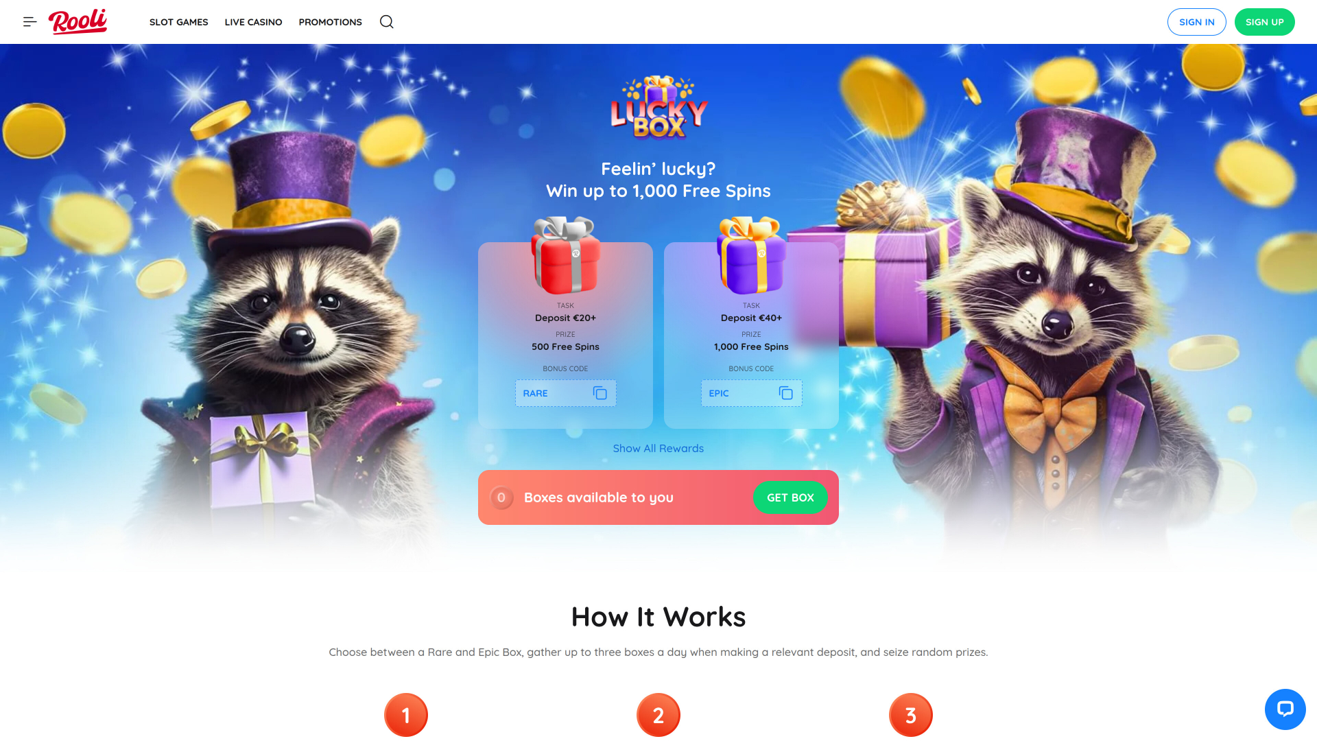 Caja de la suerte de escritorio de Rooli Casino