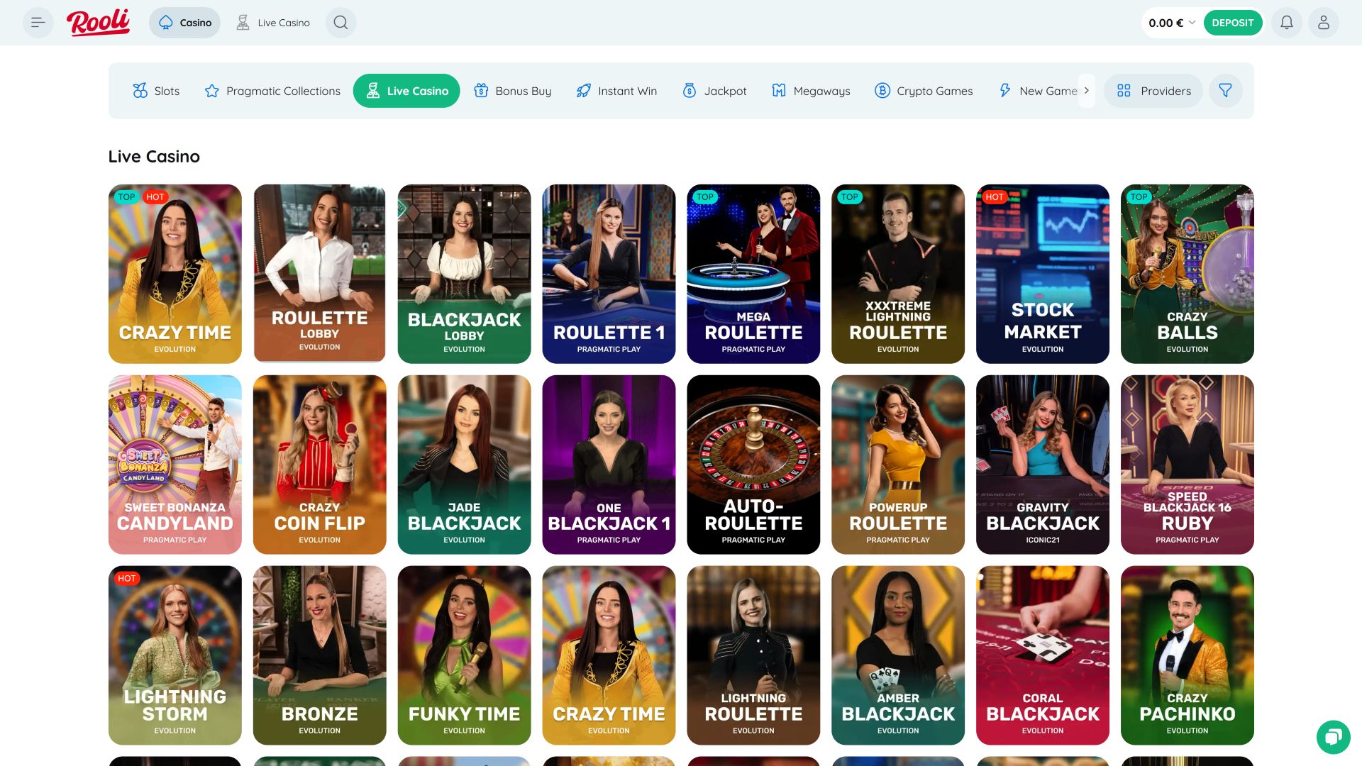 Rooli Casino Десктоп Живой дилер
