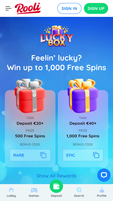 Caja de la suerte móvil del casino Rooli