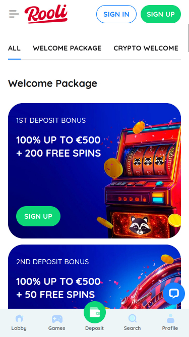 Promociones móviles de Rooli Casino