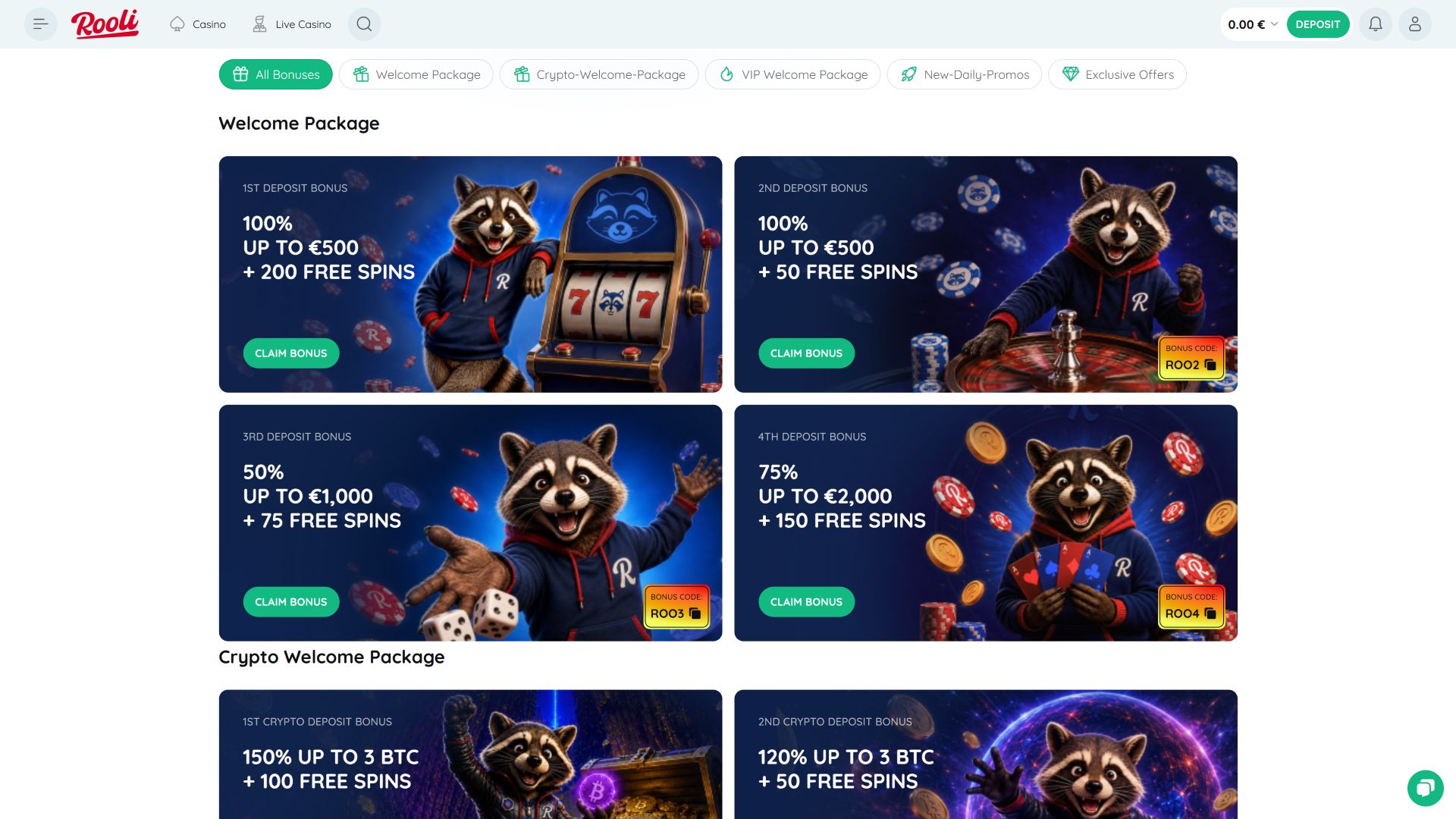 Акции Rooli Casino для настольных компьютеров