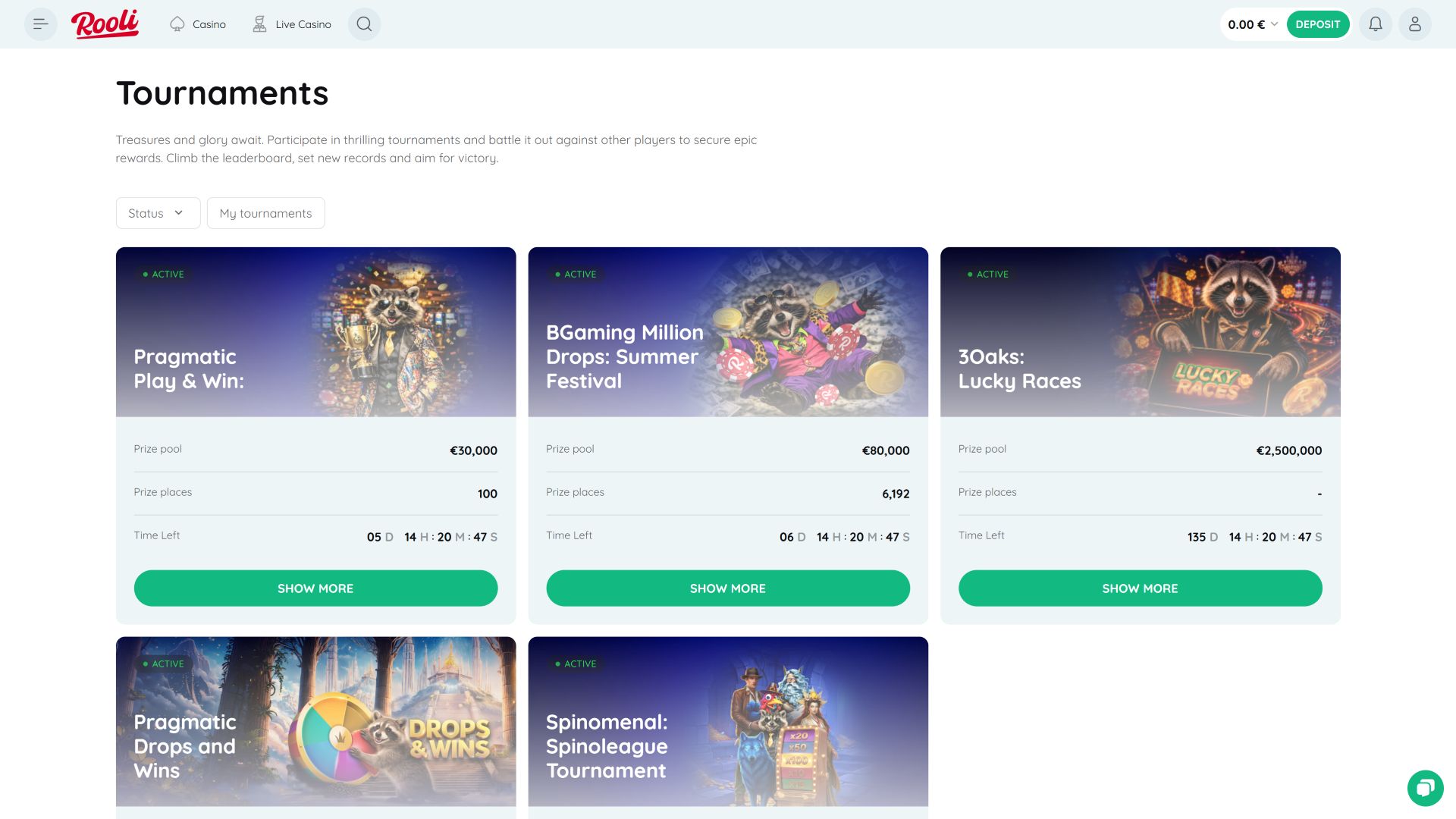 Турниры Rooli Casino для настольных компьютеров