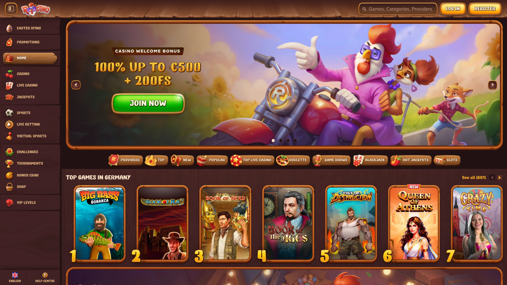 Roostino Casino Homepage