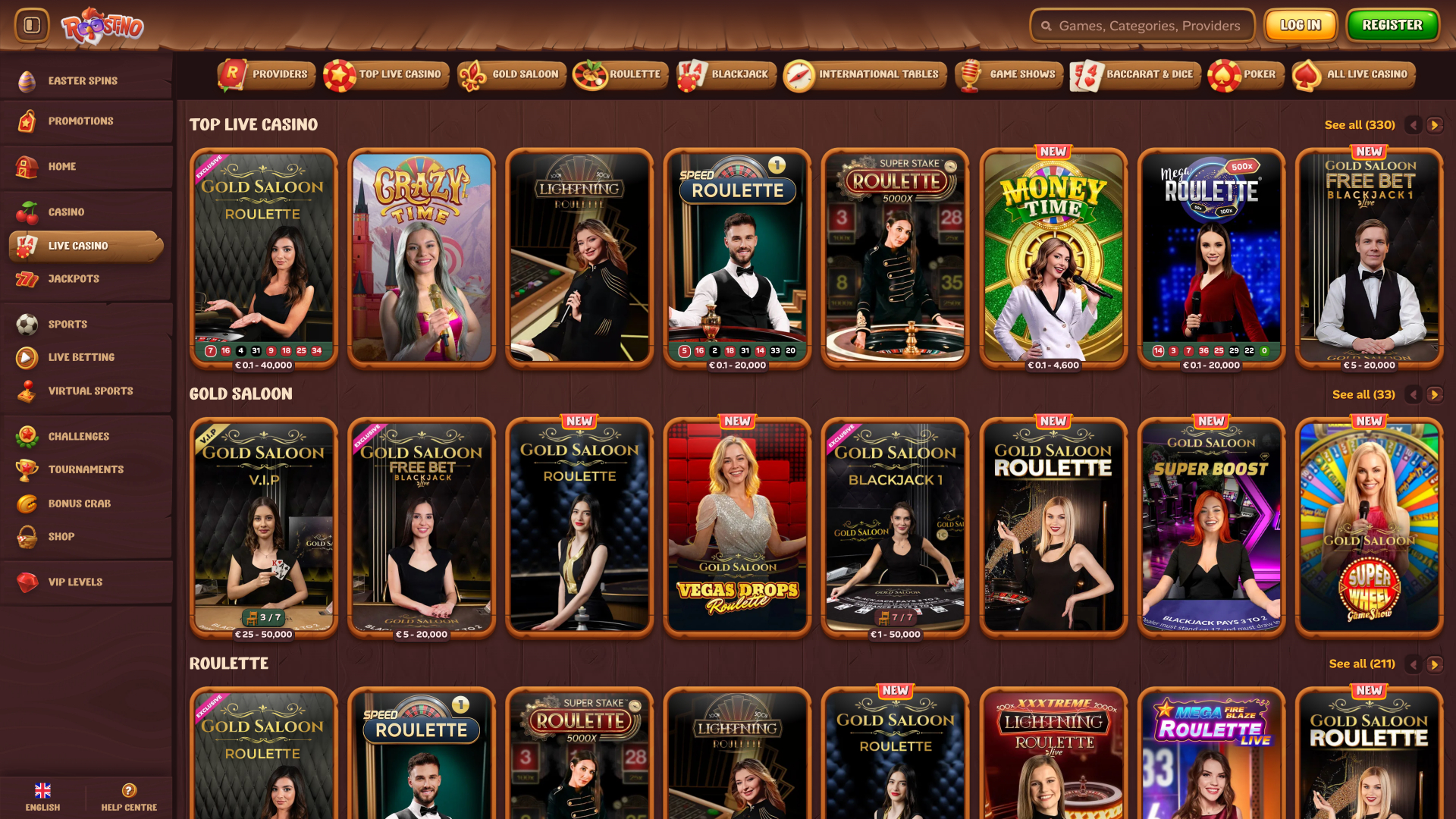 Roostino Casino Live Dealer