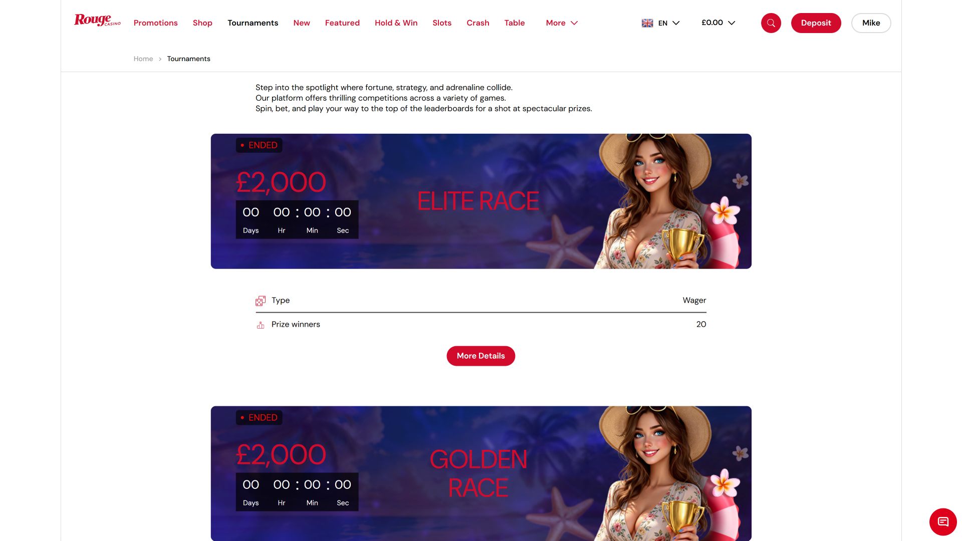 Rouge Casino Desktop-Turniere
