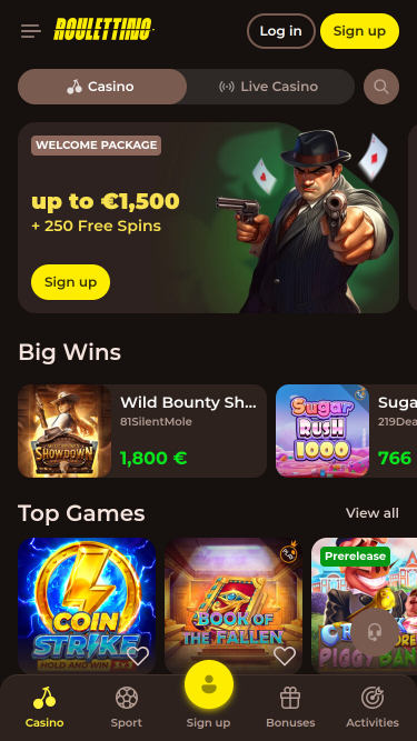 Roulettino Casino Mobile Homepage