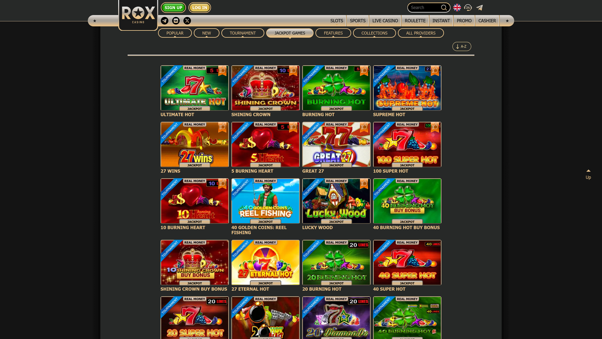 Jackpot desktop del casinò Rox