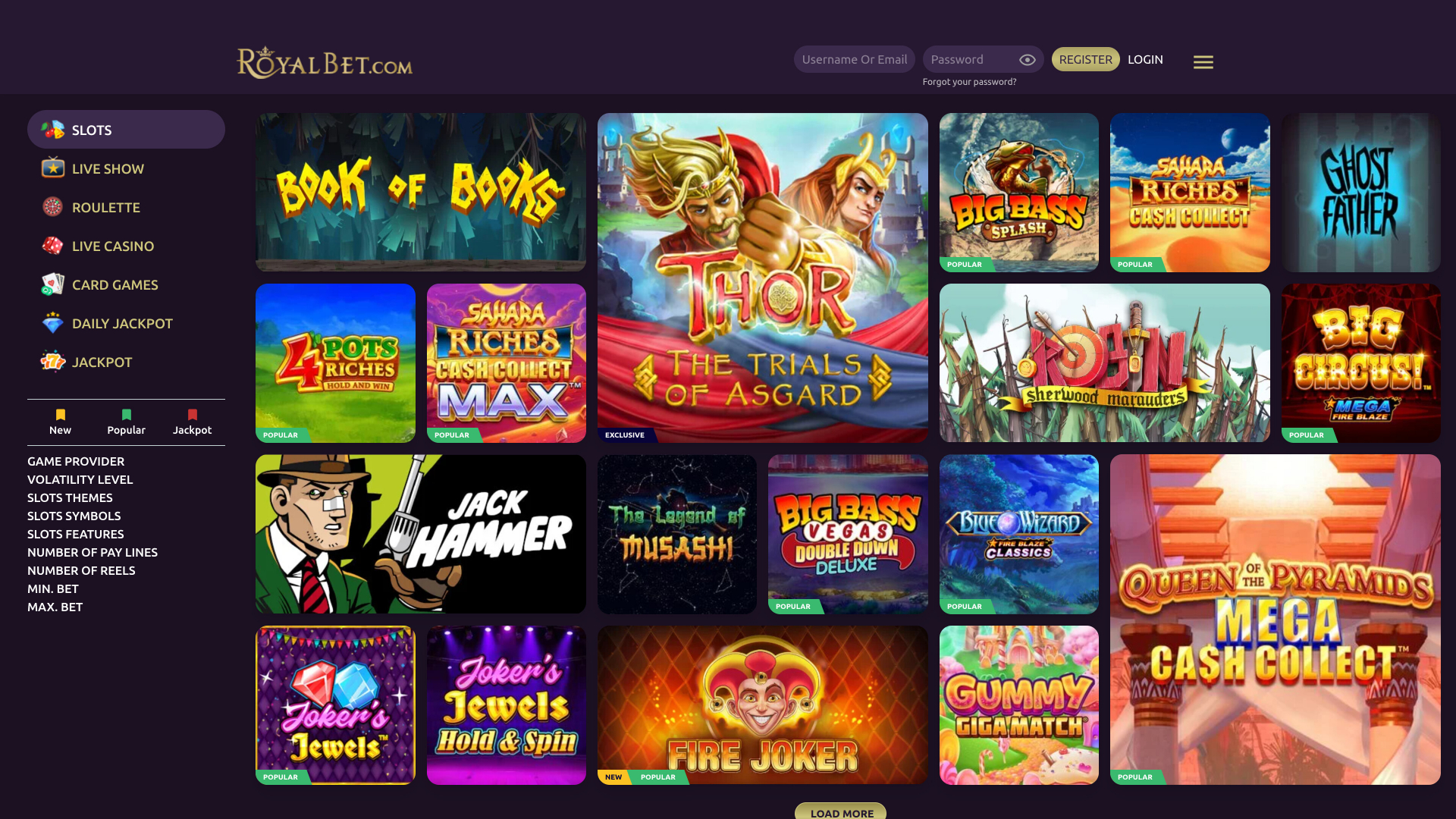 Jeux de casino Royal Bet sur ordinateur