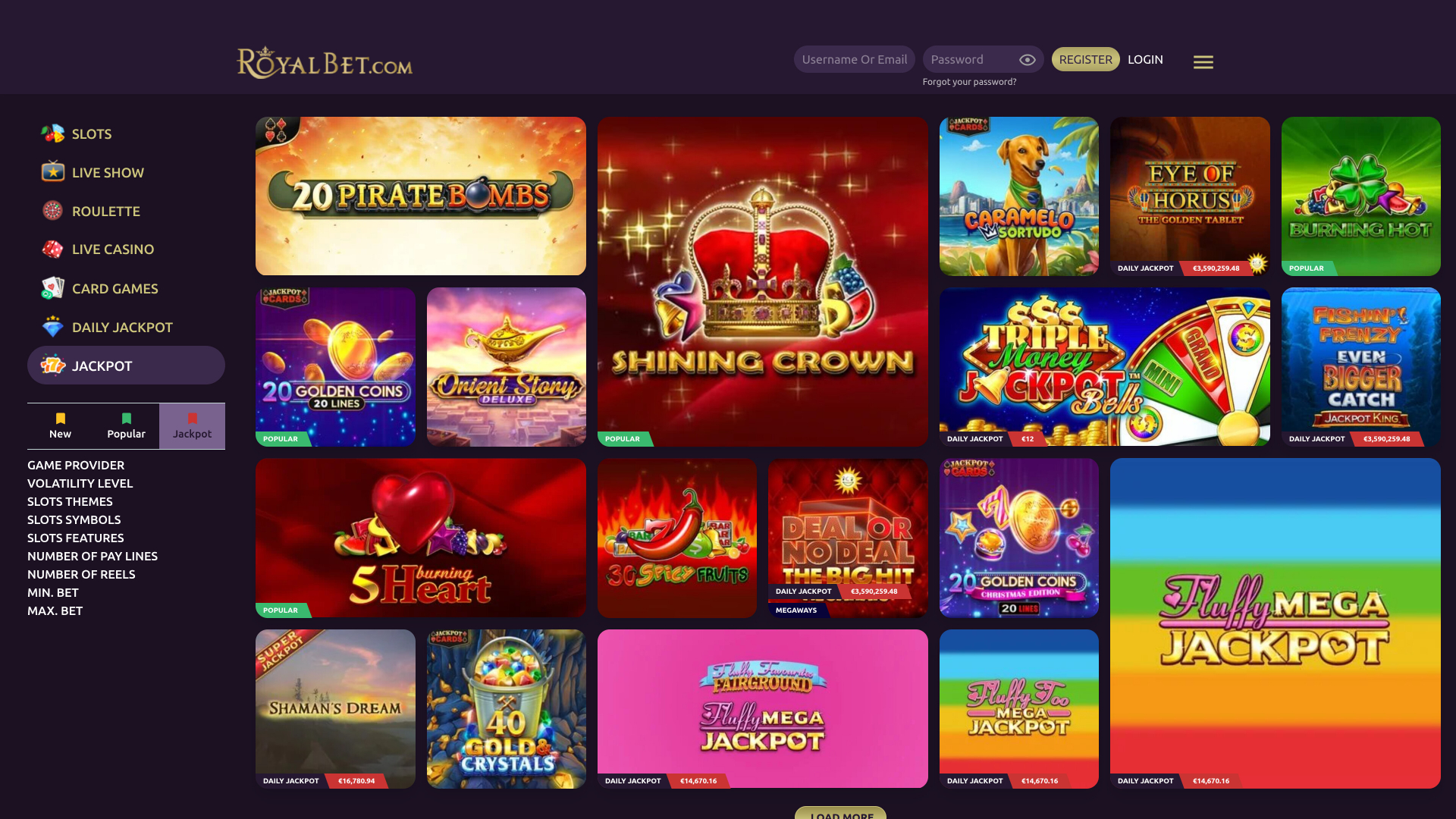 Jackpot de bureau du casino Royal Bet