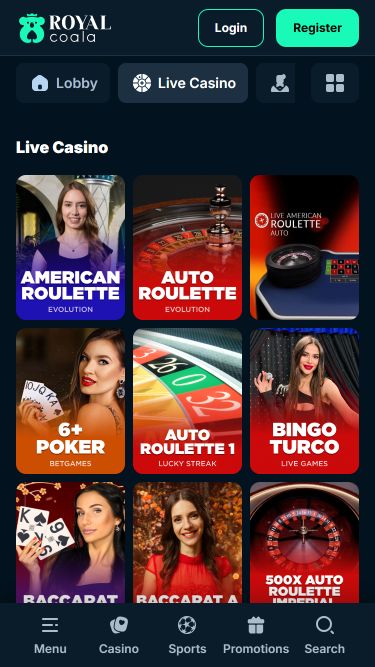 Casino móvil con crupier en vivo Royal Coala