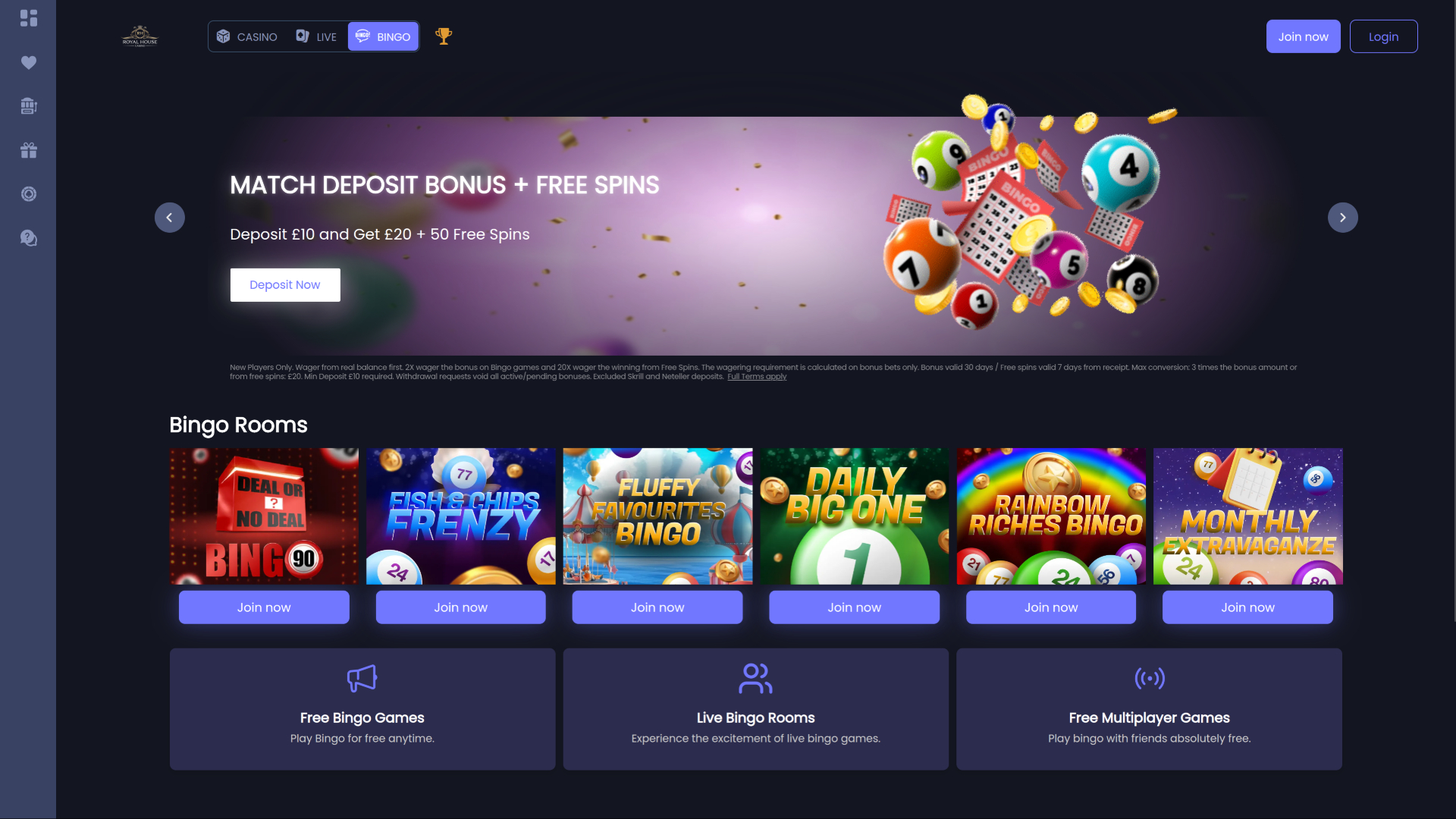 Bingo desktop del Royal House Casino