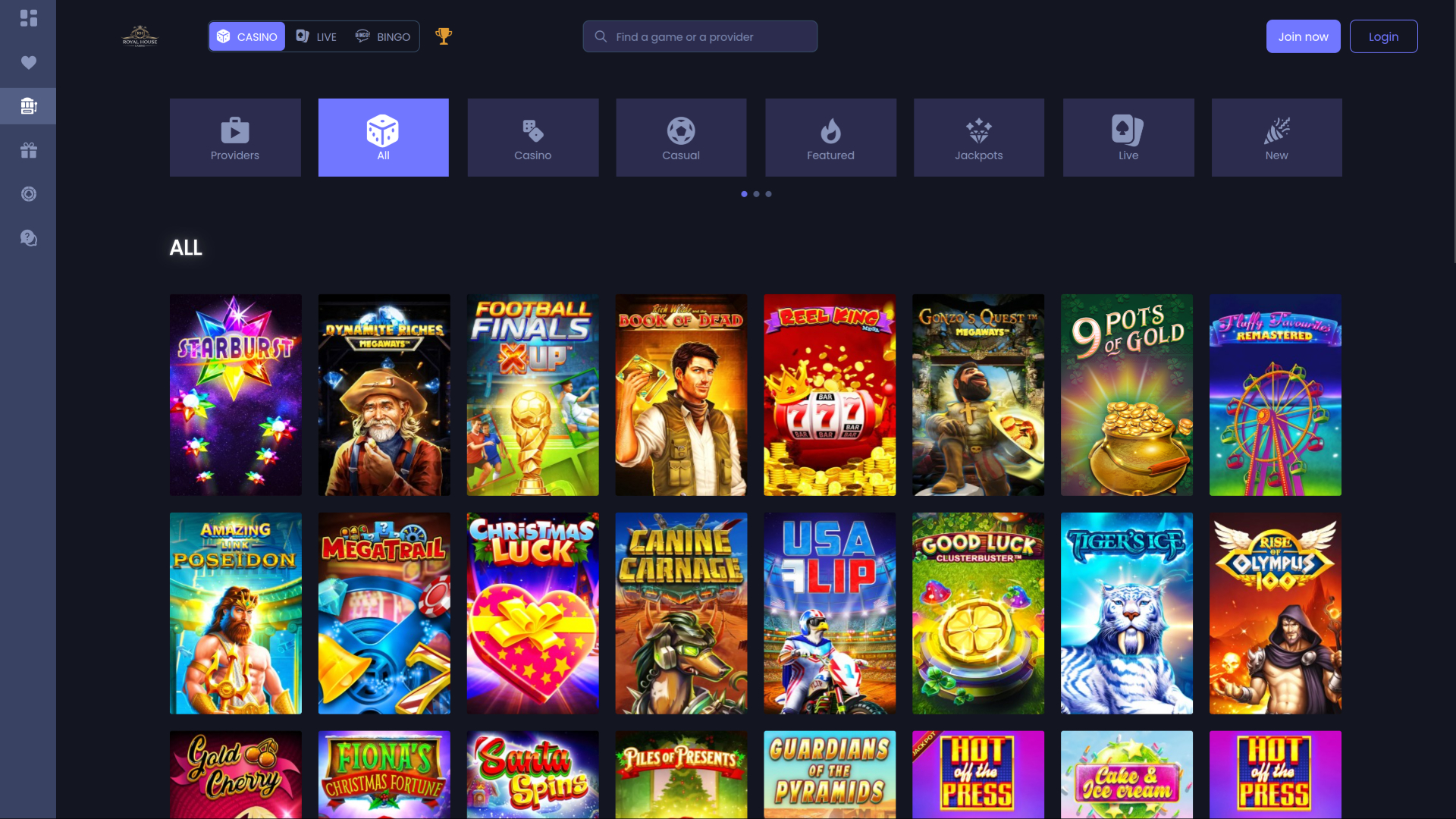 Giochi desktop del Royal House Casino