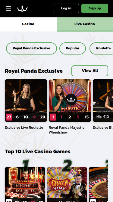 Casino mobile Royal Panda avec croupier en direct