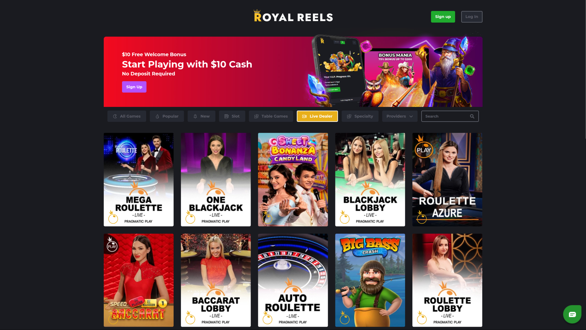 Royal Reels Casino Desktop Live Dealer