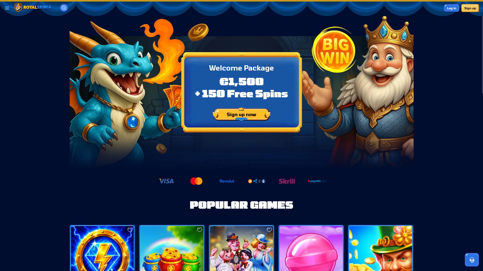 Royal Spinia Casino Desktop-Homepage