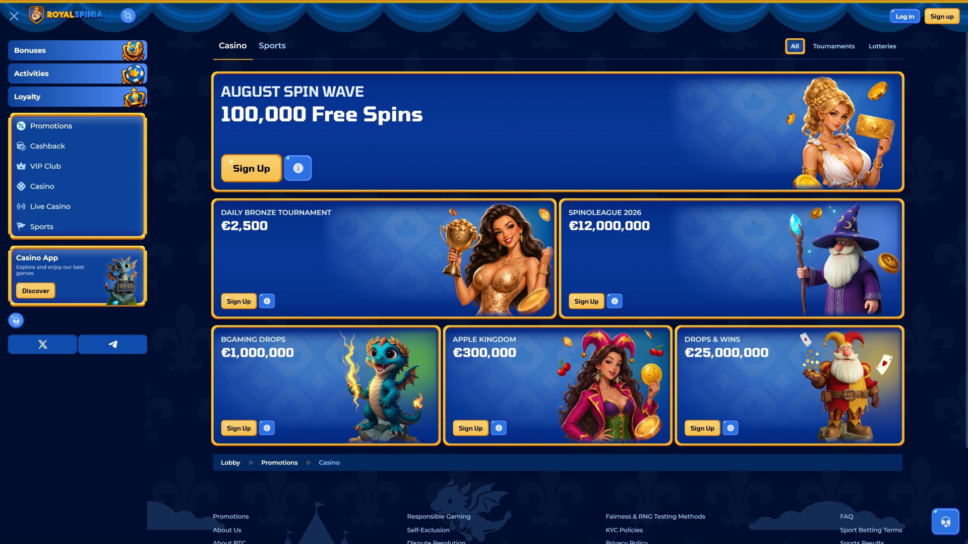 Royal Spinia Casino Desktop-Aktionen