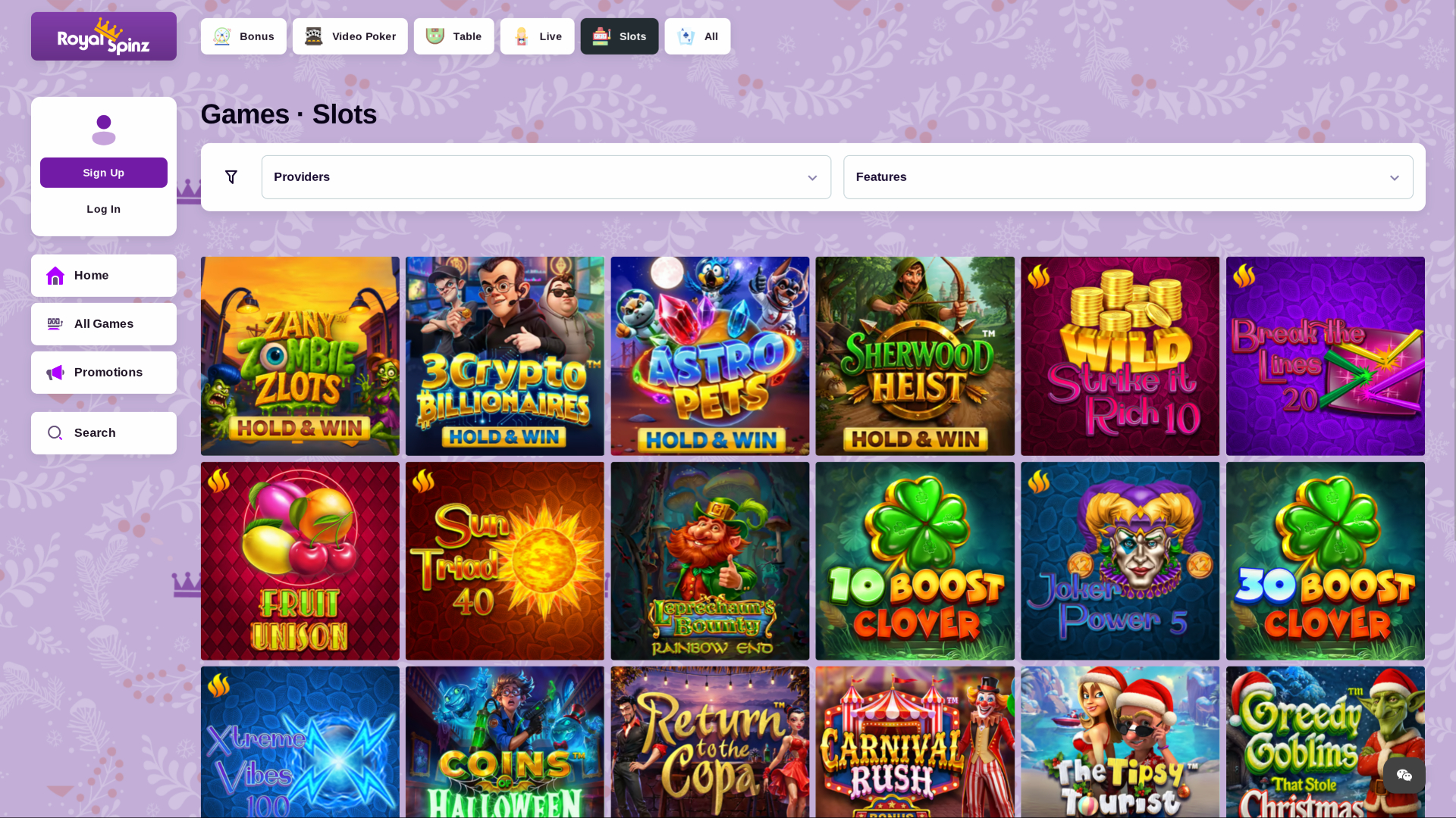 Jeux de casino Royal Spinz sur ordinateur