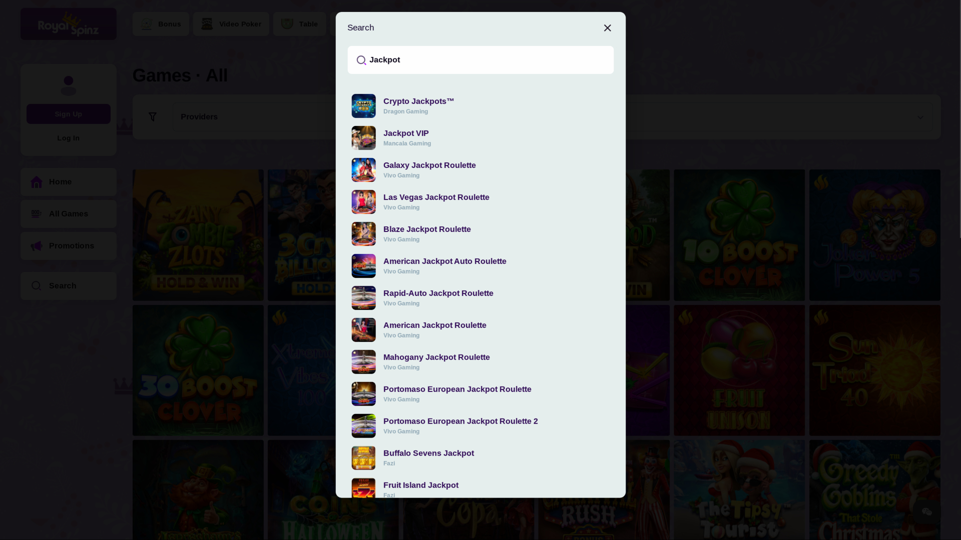 Jackpot de bureau du casino Royal Spinz